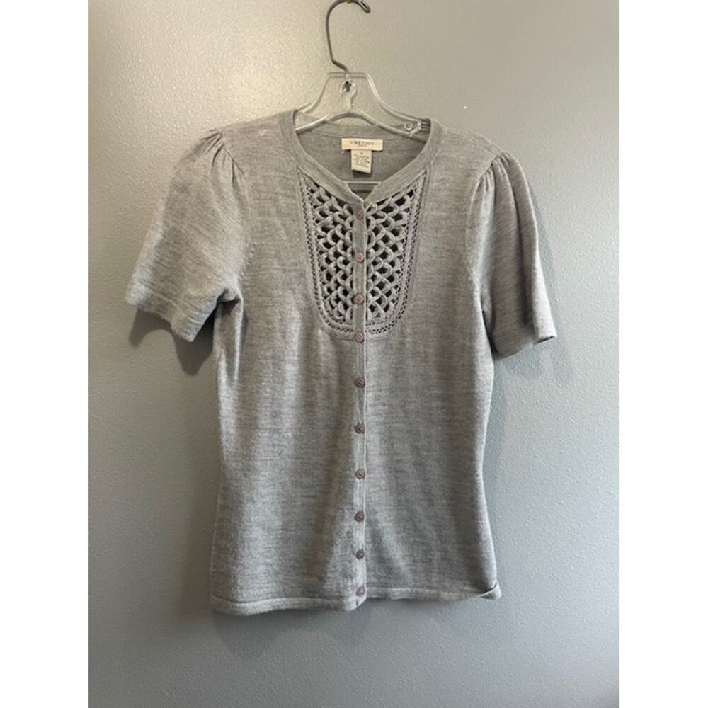 Vertigo Paris Size Small Short Sleeve Sweater Top Wool Blend Gray‎